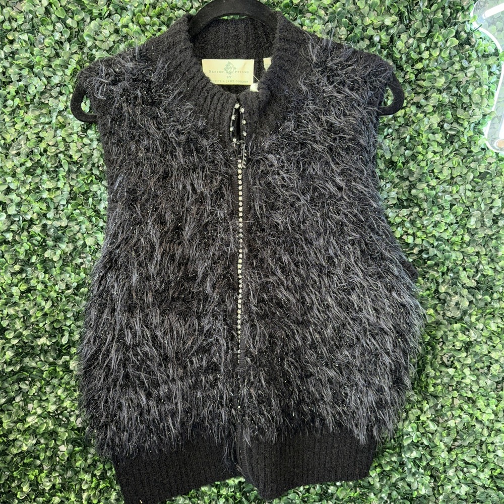 Fuzzy vest With rhinestones Design Options By Philip & Jane Gordon Size xL